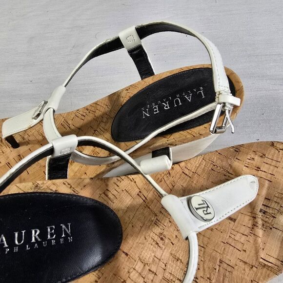 Ralph Lauren White Cork Wedge Sandals - Picture 5 of 5